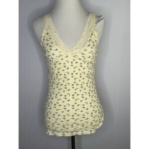 Lace Trim Y2K Tank Top Sz M Cottagecore Coquette Fairy Butterflies Butter Yellow